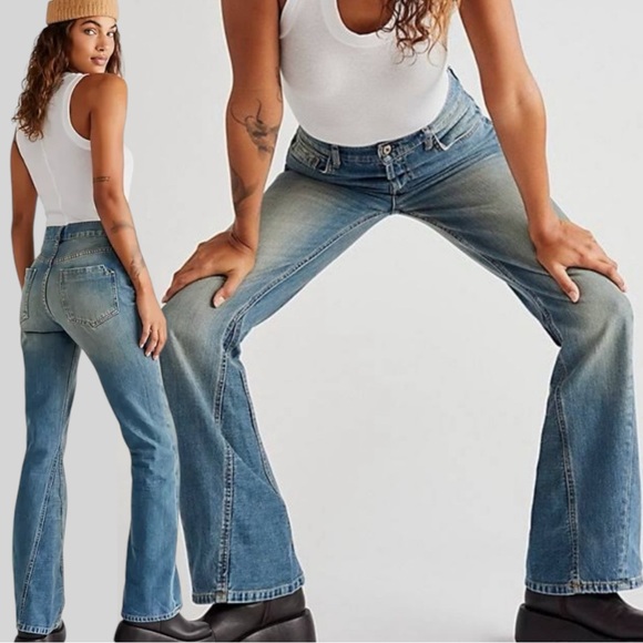 Free People Western Bohemian Serafin Boot Cut Jeans Light Vintage Wash Size 27 - Picture 2 of 12